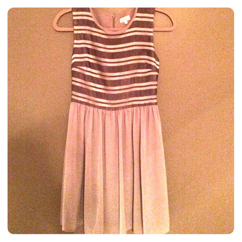 Pixley Striped Brown and Cream Midi Dress
